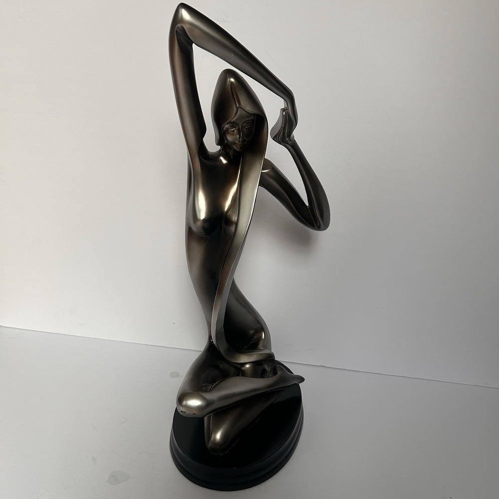 Abstract Kneeling Female Yoga Stretch Statue Modern Art Resin Bronze Finish